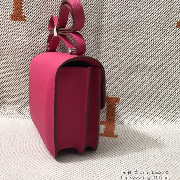 HERMES愛馬仕 H空姐包 進口原廠EP皮 頂級蜜蠟製作 街拍必備單品 玫紅金銀 單肩斜挎包  Ama1548